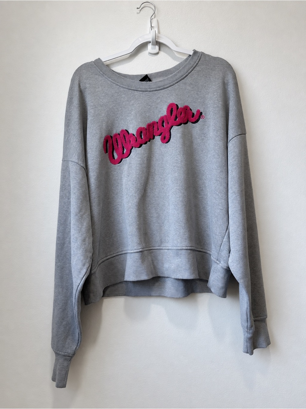 Wrangler Retro XXL Gray Pink Chenille Logo Oversized Sweatshirt Pullover